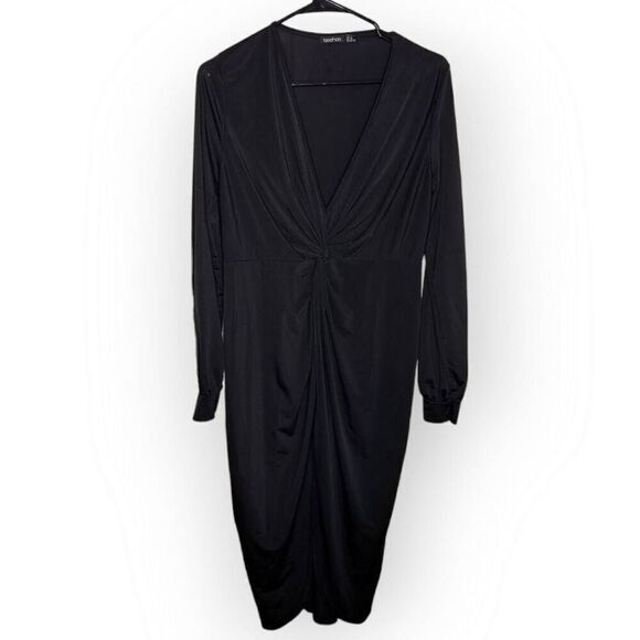 Boohoo Women's Disco Slinky Twist Front Wrap Dress in Black size 10 US - Picture 1 of 7